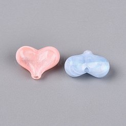 光沢のあるツートンカラーの透明アクリルビーズ  ハート  暗闇で光る  グリッターパウダー付き  ミックスカラー  16.5x21x10mm  穴：2mm  約290個/500g&nbsp;OACR-Q199-48