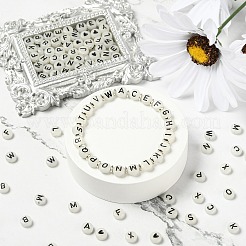 27 Style Flat Round with Black Letter & Heart Acrylic Luminous Beads&nbsp;SACR-YW0001-37