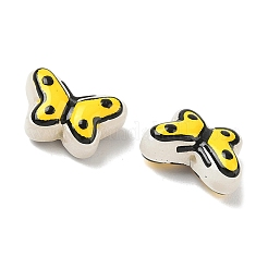 透明なガラスエナメルビーズ  手描きのビーズ  蝶  染め＆加熱  きいろ  10x14~14.5x6~6.5mm  穴：1mm&nbsp;LAMP-C023-03A