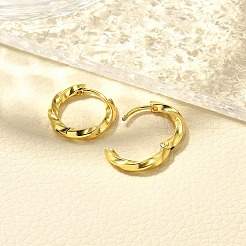 女性用304ステンレスフープピアス  イオンプレーティング（ip）  ツイストリング  14KGP本金メッキ  15.5x2.5mm&nbsp;EJEW-M068-14G-03