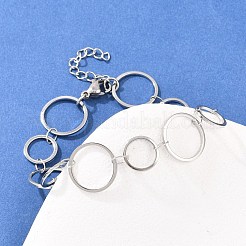 女性用304ステンレススチールリンクチェーンブレスレット  リング  ステンレス鋼色  6-3/4インチ（17cm）&nbsp;BJEW-P373-03B-P