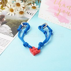 ポリエステル＆スパンデックスコードブレスレットセット  樹脂製ビルディングブロックチャーム付き  長方形  ブルー  12-5/8~13.54インチ（32.2~34.4cm）  2個/セット&nbsp;BJEW-JB06367-04
