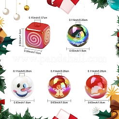 12個 6スタイル クリスマステーマ UVメッキ アクリル ラウンド/キューブビーズ  虹色の  ミックスカラー  混合図形  15~16x15~16mm  穴：2.8~3.7mm  2個/スタイル&nbsp;OACR-YW0003-46