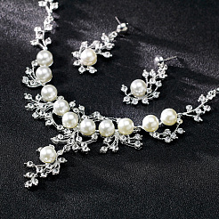 Flower Alloy & Plastic Pearl & Crystal Rhinestone Pendant Necklaces & Stud Dangle Earrings Sets&nbsp;FS-WG18295-01