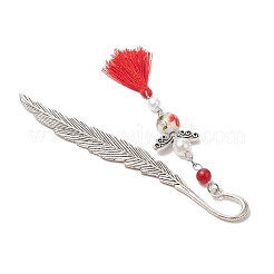 Natural & Dyed Malaysia Jade & Imitation Pearl Angel Pendant Bookmark&nbsp;AJEW-JK00361