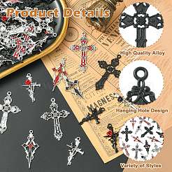 48pcs12スタイルチベットスタイルアロイペンダント  クロス  ミックスカラー  38~57x21.5~38x3~5.5mm  穴：1.8~2.3mm  4個/スタイル&nbsp;FIND-CJ0005-16