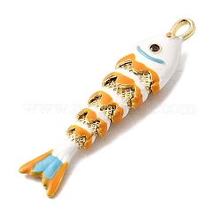 ラックメッキ真鍮チャーム  キュービックジルコニアエナメル  魚のチャーム  長持ちメッキ  鉛フリー＆カドミウムフリー  ホワイト  46x10.5x7.5mm  穴：4x2.5mm&nbsp;X-KK-A268-05G-C01