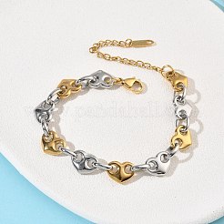 304ステンレススチール製ハートリンクブレスレット（女性用）  ゴールデン·ステンレス鋼色  6-7/8インチ（17.4cm）&nbsp;BJEW-B158-06GP