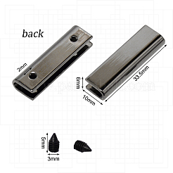 合金製バッグコーナープロテクター6セット  鉄ねじ付き  バッグ装飾用  ガンメタ色  10x33.5x6mm  穴：2mm  ネジ:5x3mm&nbsp;FIND-GF0002-97B