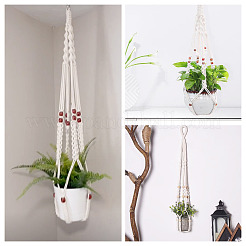 2Pcs Handmade Macrame Polyester with Wood Bead Plant Hanger&nbsp;AJEW-HS0001-47A