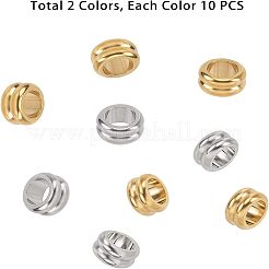 304ステンレススチールビーズ  スジ入りビーズ  イオンプレーティング（ip）  コラム  ゴールデン·ステンレス鋼色  10x5mm  穴：6mm  20個/箱&nbsp;STAS-UN0004-37