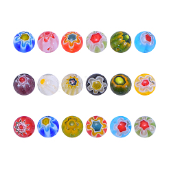Millefiori Glass Round-Single Flower Bead Strands&nbsp;LAMP-CJ0001-15