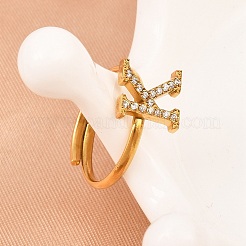 304 Stainless Steel Micro Pave Cubic Zirconia Cuff Open Rings&nbsp;LS-RJEW-D336-01G-06