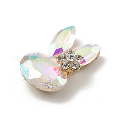 合金カボション  ガラスラインストーン付き  淡い金色  兎  クリアAB  27x19x10mm&nbsp;GLAA-B010-01KCG-03