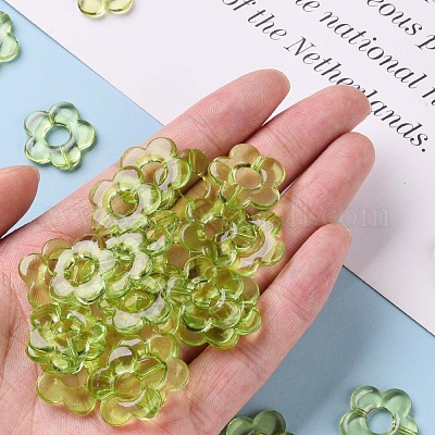 透明なアクリルビーズフレーム  花  ライムグリーン  19x20x3.5mm  穴：1.6mm  内径：6.5mm  約632個/500g&nbsp;TACR-S154-29B-83-1