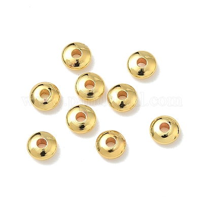 真鍮ビーズ  ロンデル  ラックめっき  カドミウムフリー＆鉛フリー  18KGP本金メッキ  5x2mm  穴：1.5mm&nbsp;KK-I476-30B-G-1