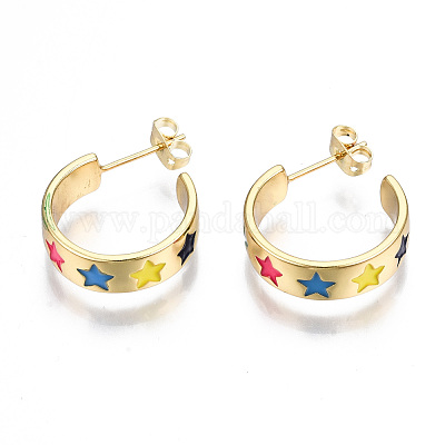 Brass Enamel Stud Earrings&nbsp;EJEW-T014-05G-NF-1