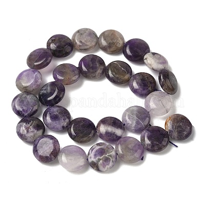天然石アメジストビーズ連売り フラットラウンド 15x6mm 穴：1mm 約26