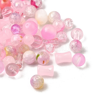 透明ガラスビーズ  混合図形  ピンク  5.5~16x6~11.5x6.5~10.5mm  穴：1.2~1.6mm  約1470個/1000g&nbsp;DGLA-C005-01E-1