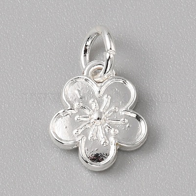 真鍮製チャーム  丸カン付き  銀  花  12x10x3mm  穴：4mm&nbsp;FIND-WH0159-63S-14-1