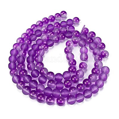 曇りガラスビーズ連売り 金粉付き ラウンド 暗紫色 8mm 穴：1mm 約102 