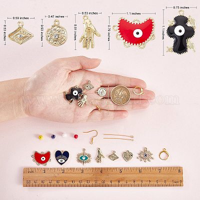 DIY ナザールボンジュウイヤリング作成キット 手 & ひし形 & ハート
