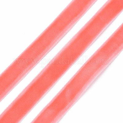 シングルフェイスベルベットリボン  鮭色  3/8インチ（9.5~10mm）  約50ヤード/ロール（45.72メートル/ロール）&nbsp;SRIB-T004-01-32-1