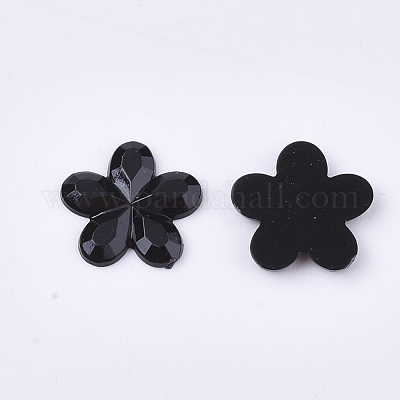 プラスチックカボション  花  ブラック  9x9.5x1.5mm  約5000個/袋&nbsp;KY-T012-01A-1