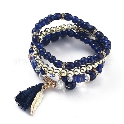 Multi-layered Stretch Bracelets Sets&nbsp;BJEW-H533-02A-1
