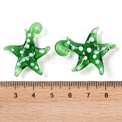 手作りランプワークペンダント  バンピー  ヒトデ  グリーン  28~34x27~30x7~8.5mm  穴：2~2.5mm&nbsp;LAMP-C015-02F-1