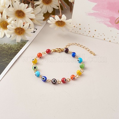 Handmade Evil Eye Lampwork Beaded Bracelets&nbsp;BJEW-JB06381-1