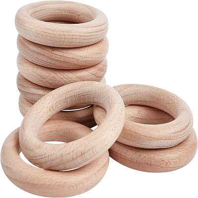 Beech Wood Linking Rings, Teething Ring, Baby Teether Toys, BurlyWood,  60x11mm, Inner Diameter: 40mm, 10pcs/set