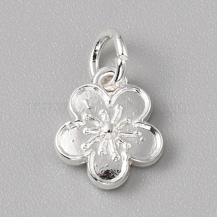 真鍮製チャーム  丸カン付き  銀  花  12x10x3mm  穴：4mm&nbsp;FIND-WH0159-63S-14-1