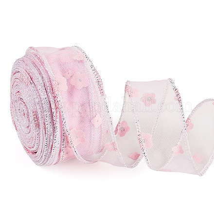 20mのポリエステルリボン  花  ピンク  1-5/8インチ（40mm）&nbsp;SRIB-TA0001-30A-1