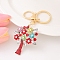 Alloy Rhinestone Keychains, Tree, Siam, 12x4.9cm