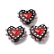 Baking Paint Glass Bumpy Beads Heart, with Enamel, Black, 16~17x18x7mm, Hole: 1.2mm