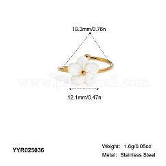 Fashion Stainless Steel Flower Cuff Rings for Women, Golden, White, US Size 9 1/2(19.3mm)