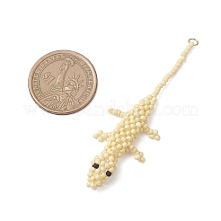 ガラスシードビーズのヤモリペンダント  304ステンレススチール製丸カン付き  18KGP本金メッキ  ベージュ  70x21x8mm  穴：3mm&nbsp;PALLOY-MZ01115-02