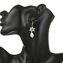 Anti-Tarnish Electroplate Bicone Glass Pearl Teardrop Beads Dangle Earrings&nbsp;EJEW-MZ00765