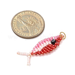 ガラスシードビーズペンダント  魚  金色の304ステンレススチールオープン丸カン付き  ミックスカラー  36~39x13x4mm  穴：4.6mm&nbsp;PALLOY-MZ00908