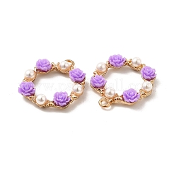 合金ペンダント  花をあしらったリングチャーム  レジンとABSイミテーションパールビーズ付き  ミックスカラー  ゴールドカラー  27x23.5x4.5mm  穴：1.8~2mm&nbsp;PALLOY-E014-06G