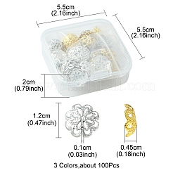 100個3スタイルの鉄製ビーズキャップ  マルチ花弁  プラチナ·ゴールデン  12x4.5mm&nbsp;IFIN-YW0001-77