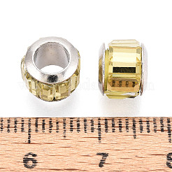 ガラスヨーロピアンビーズ  大穴ビーズ  真鍮コアと  多面カット  ロンデル  プラチナ  淡黄色  9x7mm  穴：5mm&nbsp;GPDL-S039-02H