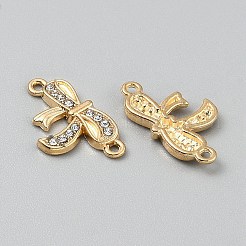 亜鉛合金クリスタルラインストーンペンダント  蝶結び  ゴールドカラー  11x19.5x2mm  穴：1.4mm&nbsp;FIND-WH20009-44J