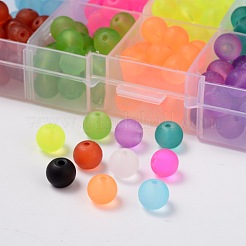 つや消しラウンド透明ガラスビーズ  ミックスカラー  8mm  穴：1.3mm  約18~20個 /コンパートメント  180~200個/箱&nbsp;GLAA-X0007-B