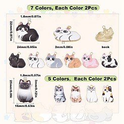 24本12スタイルアロイエナメルペンダント  カドミウムフリー＆ニッケルフリー＆鉛フリー  ゴールドカラー  猫のチャーム  ミックスカラー  22~25x16~24x2~3mm  穴：1.8mm  2個/スタイル&nbsp;ENAM-SC0003-53
