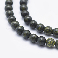 天然蛇紋岩/グリーンレースストーンビーズ連売り  ラウンド  10mm  穴：1mm  約37個/連  14.5インチ（37cm）&nbsp;X-G-P345-01-10mm