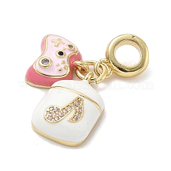 Brass Micro Pave Clear Cubic Zirconia European Dangle Charms&nbsp;KK-K368-35G