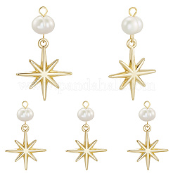 6Pcs Brass & Natural Pearl Star Pendants&nbsp;KK-BBC0019-33
