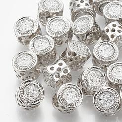 合金rhinestoneeuropeanビーズ  大穴ビーズ  コラム  プラチナ  クリスタル  9~10x11mm  穴：5mm&nbsp;PALLOY-S091-02A